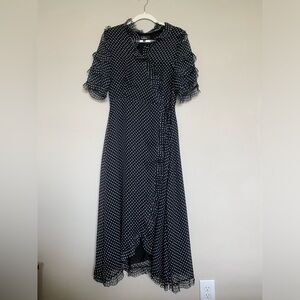 Lulus Black Floral Polkadot Wrap Dress